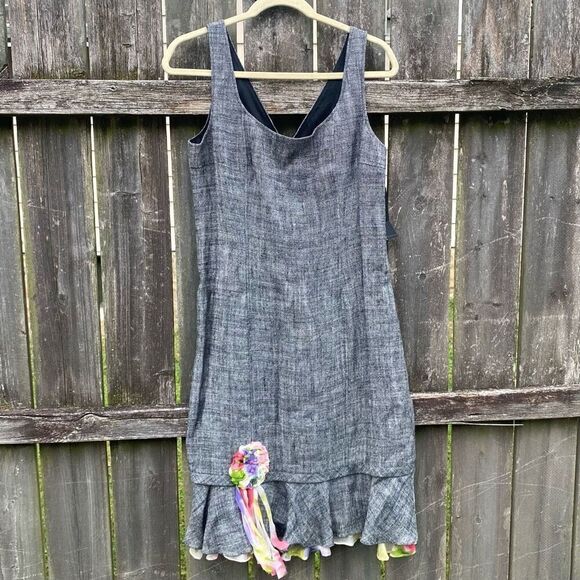 Rickie Freeman Teri Jon Gray Linen Dress NWT | 10 - Picture 1 of 4